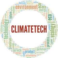 Climatetech: Clean Technology  word cloud conceptual design isolated on white background.