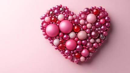 Obraz premium 3drendered heart made of multicolored spheres featuring pink red glass and metallic red spheres arranged perfectly on a minimalistic pink background creating a modern and romantic Valentine's Day vibe