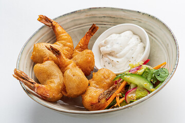 deep fried shrimps with salad