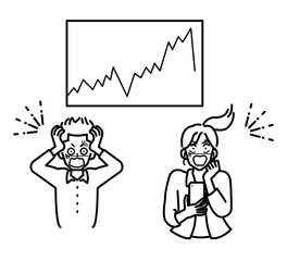 株価の暴落に狼狽する投資家のイラスト　線画のみ