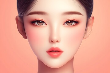Fototapeta premium Close up of asian woman face. beauty fashion model with natural makeup and skin care concept
