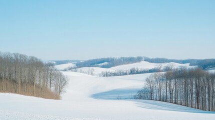 Obraz premium Serene Winter Landscape with Gentle Snow-Covered Hills