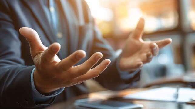 Close-up of hands gesturing during an intense business discussion
