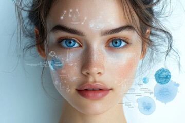 A detailed infographic showing the step-by-step effects of exosomes on the skin, highlighting collagen boost, elasticity improvement, and overall skin rejuvenation. Generative AI