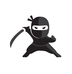 Creative Little Ninja Silhouette Logo Vector Design Illustration	
