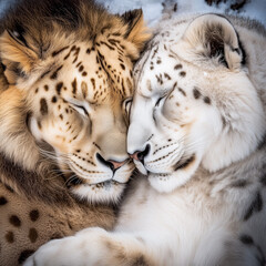 Fototapeta premium A portrait in which a family of lions embraces each other