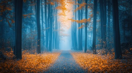 Enchanted Forest Pathway in Autumn Light