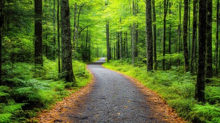 Obraz premium Serene Pathway Through a Lush Green Forest