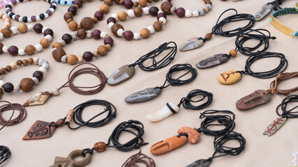 various handmade bracelet and necklace sold by street vendors throughout Georgia.