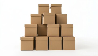 Obraz premium A stack of cardboard boxes arranged in a pyramid shape, suggesting storage or shipping purposes.