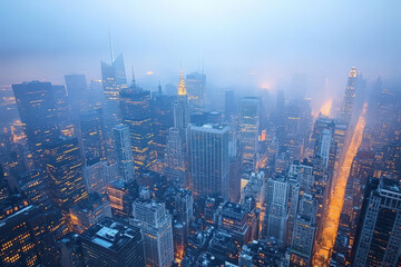 Naklejka premium Cityscape at Dusk with Glowing Skyline 