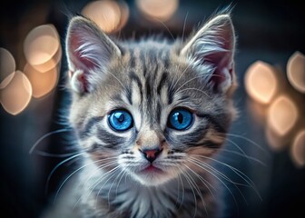 Adorable Macro Shot of a Grey Kitten with Striking Blue Eyes