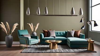 Modern luxury interiors designs. Empty painted wall.dark accent furniture and blank background.Bedroom interior trend 2024 year Modern luxury apricot room interior home designs