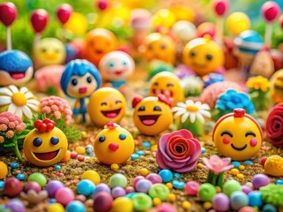 Fototapeta premium Adorable Tilt-Shift Photography of Cute Emoji Faces for Whimsical Imagery