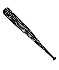 black detailed illustration of a baseball bat, paddle isolated on white, resembling sports, softball, equipment