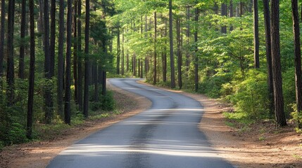 Fototapeta premium Serene Curved Road Through Lush Green Forest