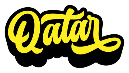 Qatar country name written in retro groovy three-dimensional script lettering