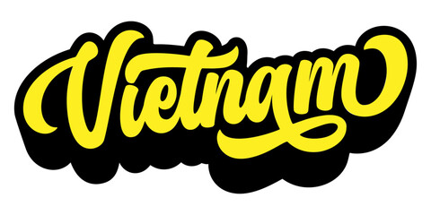 Vietnam country name written in retro groovy three-dimensional script lettering
