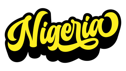 Nigeria country name written in retro groovy three-dimensional script lettering