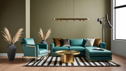 Modern luxury interiors designs. Empty painted wall.dark accent furniture and blank background.Bedroom interior trend 2024 year Modern luxury apricot room interior home designs