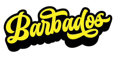 Barbados country name written in retro groovy three-dimensional script lettering