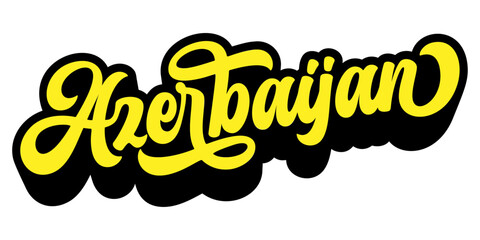 Azerbaijan country name written in retro groovy three-dimensional script lettering