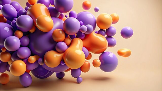 Colorful abstract organic rubber blobs and shapes on beige background