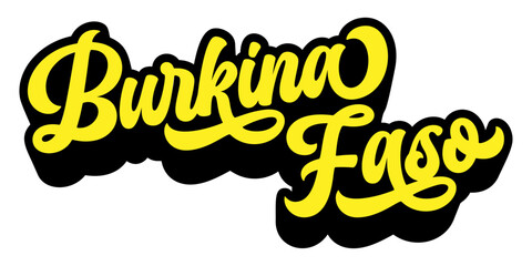 Burkina Faso country name written in retro groovy three-dimensional script lettering