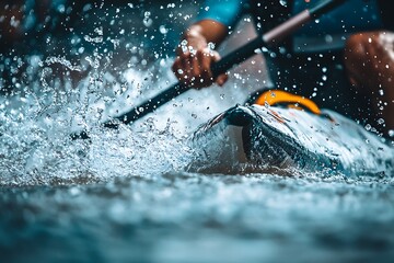 Close up view of man in a kayak with water
