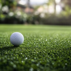 Obraz premium Close-up of a golf ball on a tee, with a blurred grass background