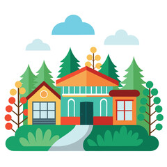 Bungalow building Illustration on white background.