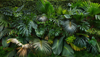 Green garden walls from tropical plants, best for web summer background.