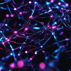 Abstract Neon Network with Blue and Pink Glowing Lines - Futuristic Technology Background