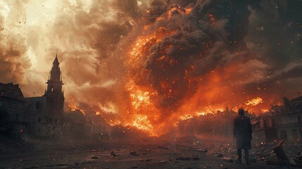 Fototapeta premium A City in Flames: A Post-Apocalyptic Vision