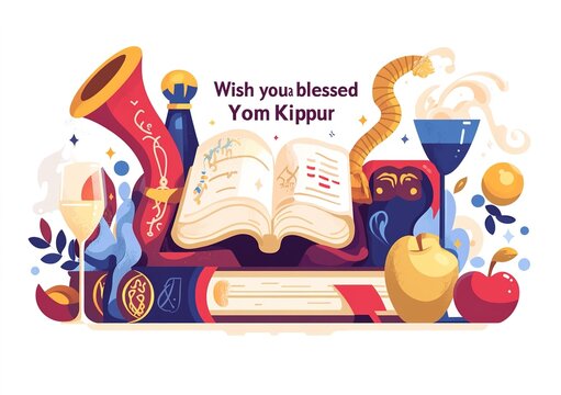 Yom Kippur Celebration or Wish You a Blessed Day Vector Illustration.