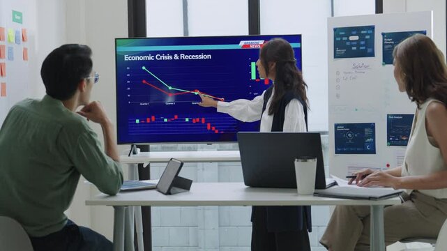 team of finance get stress when analyzing economic crisis data and recession impacts during meeting in a office