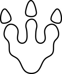 Obraz premium Vector black and white dinosaur footstep icon. Dino foot imprint line illustration for kids. Funny ancient animal footprint clipart isolated on white. Cartoon paleontology logo coloring page