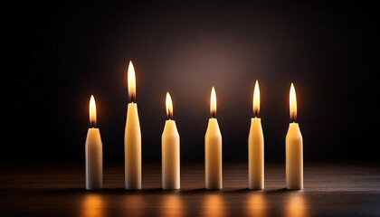 Set of pillar candles with flames illuminated, religious background, copy space, calm, meditation background.