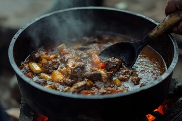 Delicious braised meat simmering in a pot