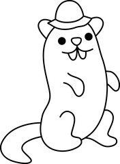 Vector black and white gopher in hat icon. Cartoon archeologist animal clipart. Historical dinosaur dig or excavations scientist or explorer line illustration. Cute ground squirrel coloring page