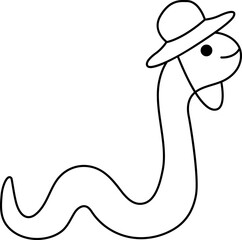 Vector black and white snake in hat icon. Cartoon archeologist animal clipart. Historical dinosaur dig or excavations scientist or explorer line illustration. Cute reptile coloring page for kids