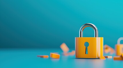 A vibrant yellow padlock featuring a keyhole rests on a smooth blue background. This image symbolizes security, protection, and trust in personal and digital spaces.