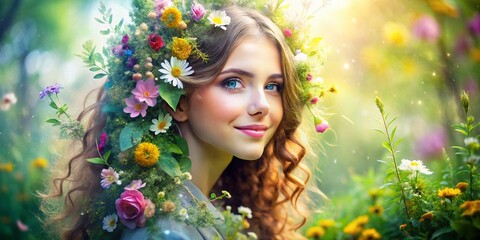 Beautiful Girl Smiling in Nature - Double Exposure Photography for a Dreamy Effect