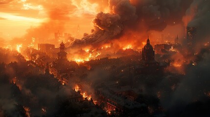 Obraz premium City in Flames: A Post-Apocalyptic Landscape