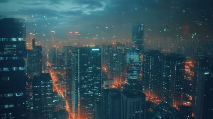 Fototapeta premium Night Cityscape with Fog