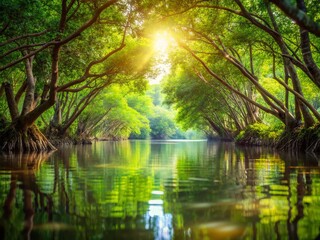 Fototapeta premium Bokeh Effect in Mangrove Forest River - Nature's Serenity Captured