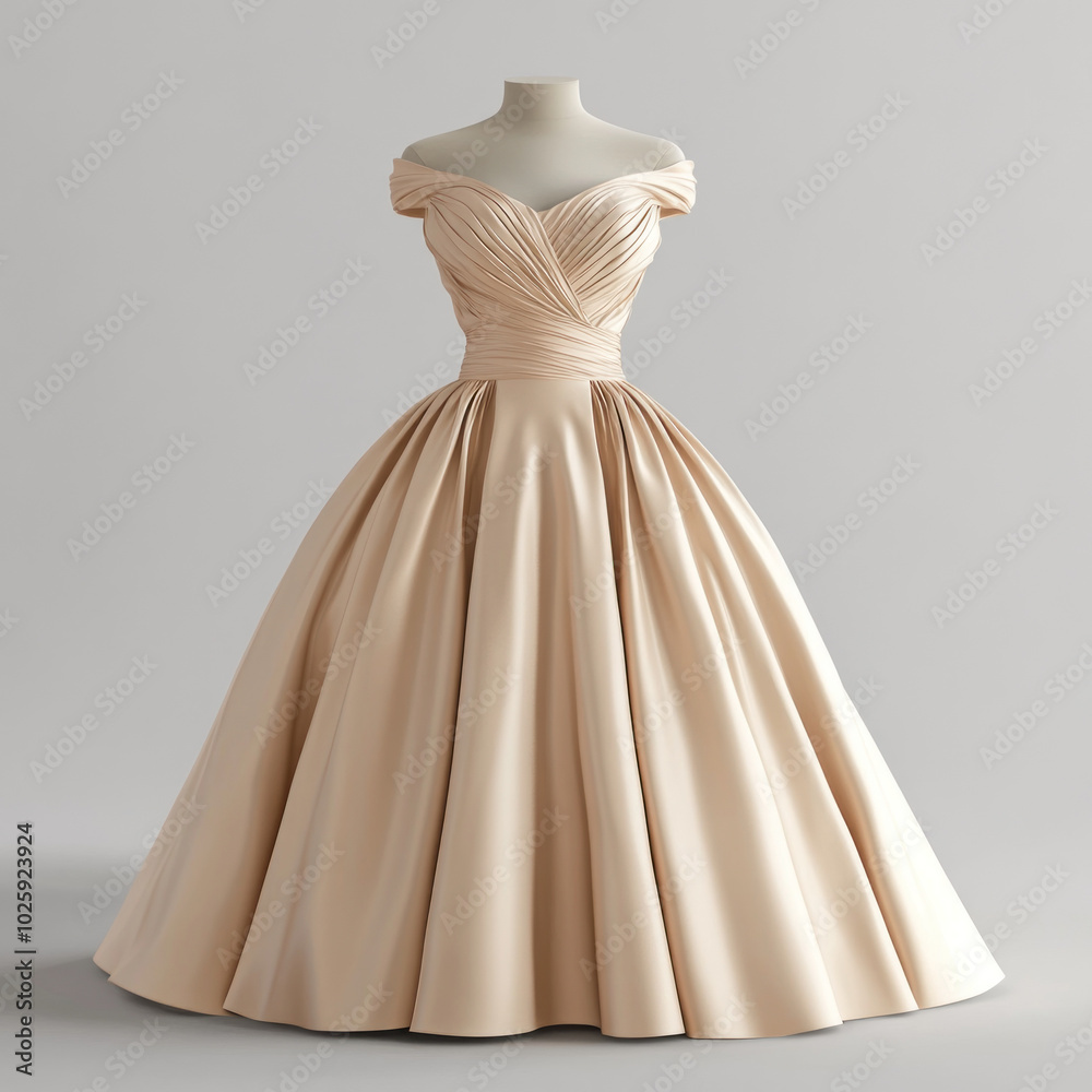 Wall mural beige ball gown with sweetheart neckline, intricate lace bodice, and full skirt cascading to the flo