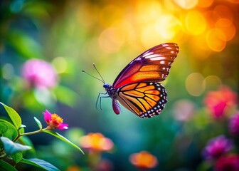 Obraz premium Butterfly in Motion - Captivating Nature Scene with Vibrant Colors and Copy Space