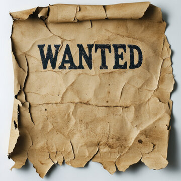 Piece of paper with 'wanted' written on it. Clever typography, black ink on white paper. Simple yet eye-catching design, perfect for poster or flyer.
