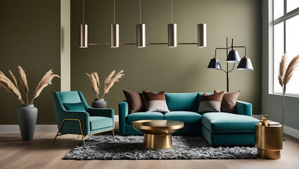 Modern luxury interiors designs. Empty painted wall.dark accent furniture and blank background.Bedroom interior trend 2024 year Modern luxury apricot room interior home designs